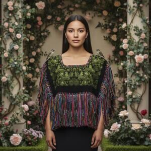 Cape huipil One of a kind  18 X 11 plus 9 inch fringe